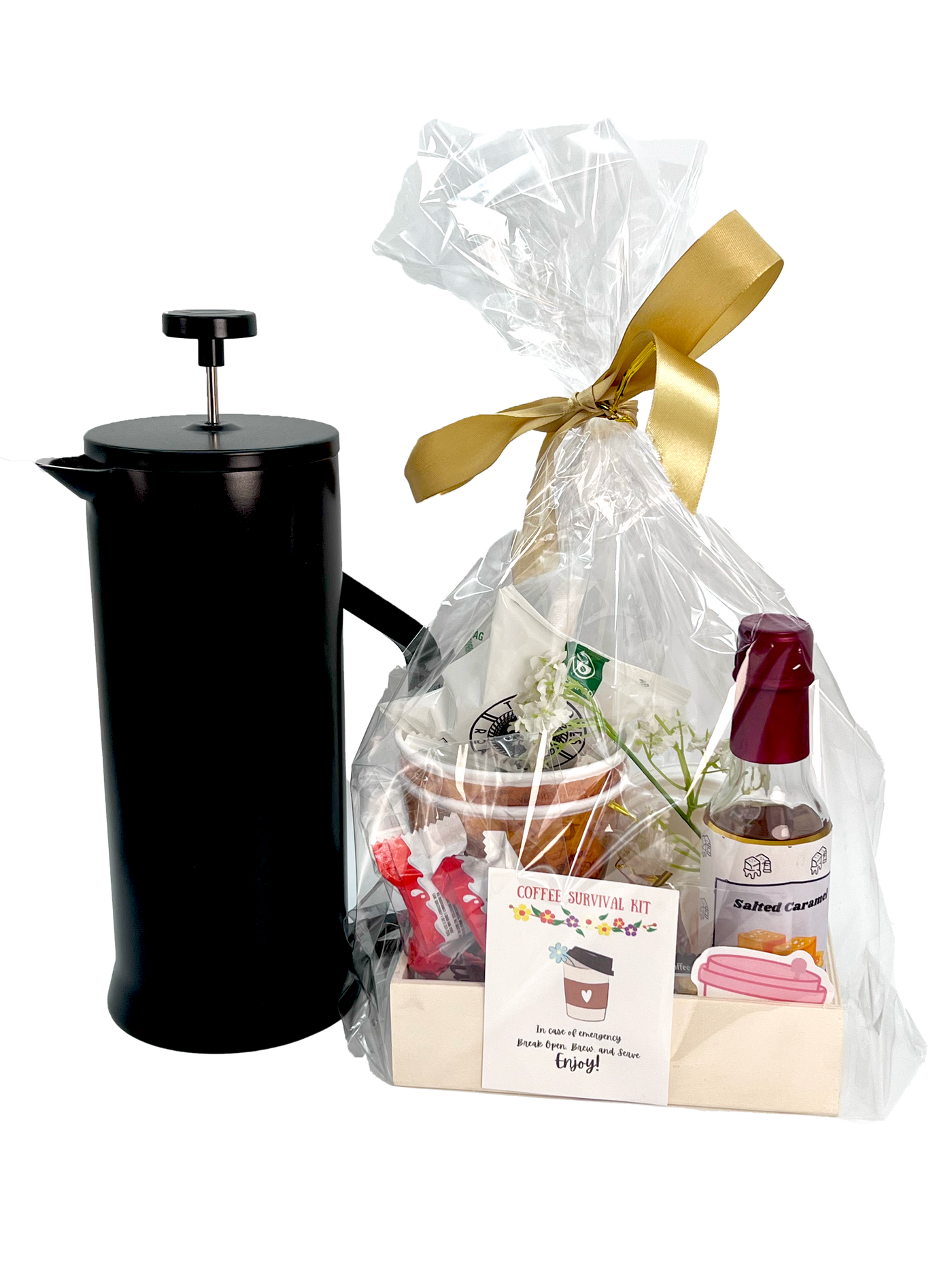 Unique Coffee lover gift pack - Coffee survival gift pack with French Press