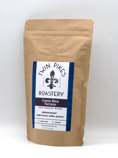 Costa Rica Tarrazu Coffee Beans - Twin Pikes Roastery - Medium Roast - 12oz - Angled