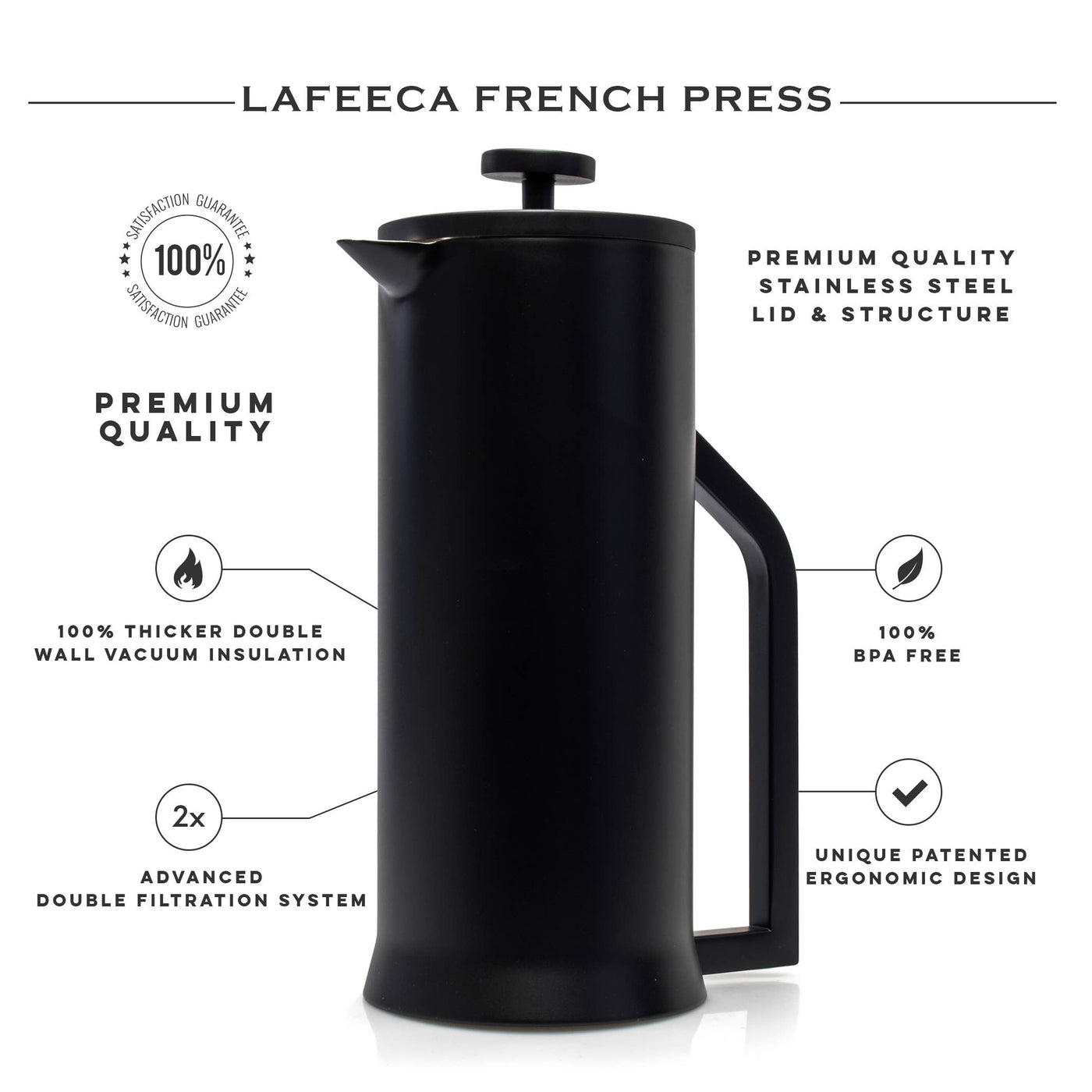 French Press Coffee Maker Double Wall Stainless Steel 1L - Twin Pikes Roastery