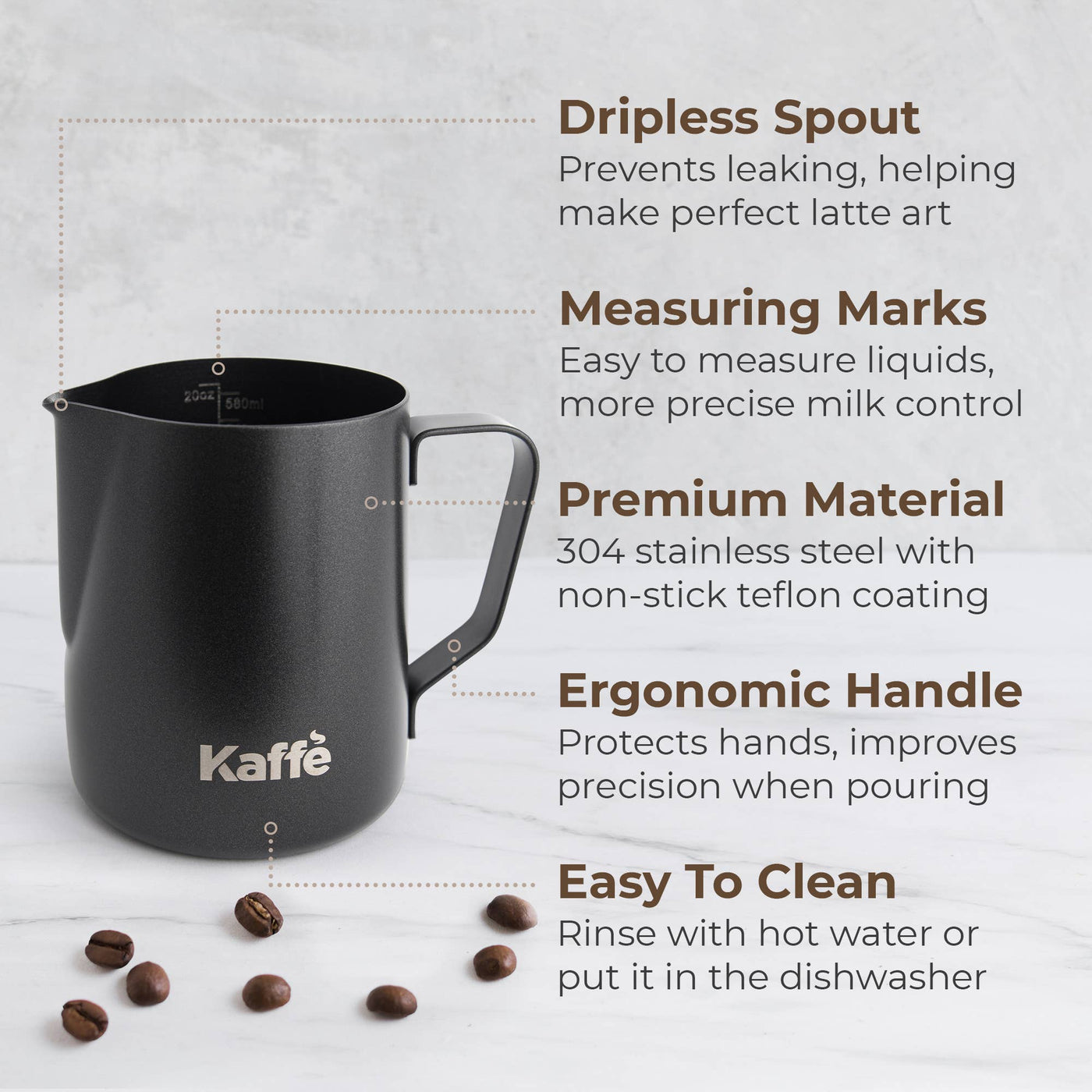 Kaffe 20oz Stainless Steel Milk Frothing Pitcher - Twin Pikes Roastery