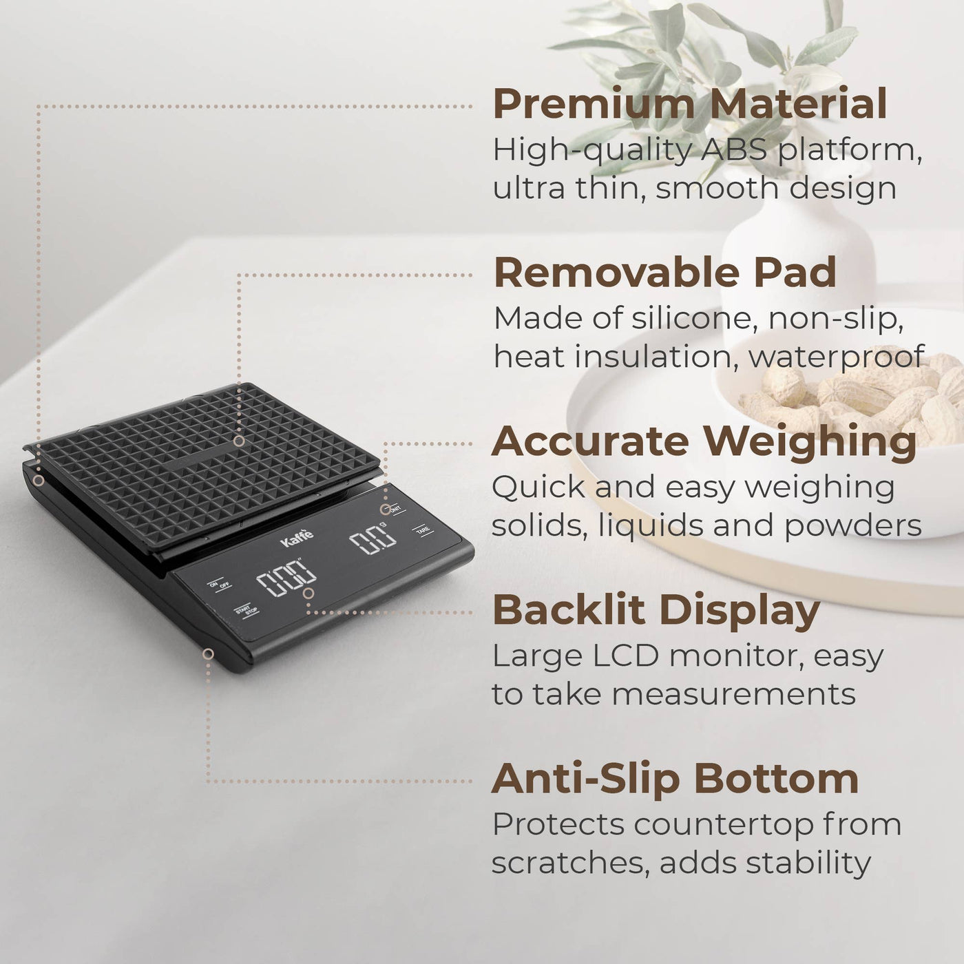 Kaffe Digital Food Scale Stainless Steel with Tare Feature - Twin Pikes Roastery