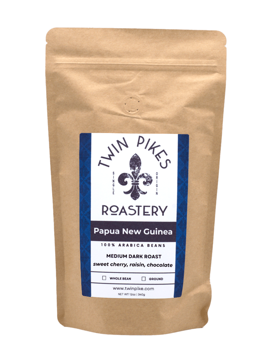 Papua New Guinea Coffee Beans - Twin Pikes Roastery - Medium Dark Roast - 12oz - Front